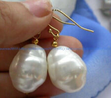 Huge 20mm White Genuine Baroque Shell Pearl Dangle Silver Earrings for sale  Shipping to South Africa