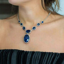 Caro collar hecho a mano de zafiro azul de corte ovalado creado en laboratorio segunda mano  Embacar hacia Argentina