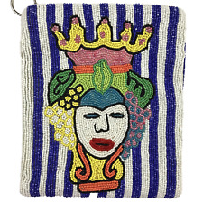 Bolsa antiga Sartoria com miçangas bolsa rei rainha frutas azul listra branca alça corrente  comprar usado  Enviando para Brazil