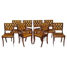 OITO CADEIRAS DE JANTAR VINTAGE MOGNO TOTALMENTE RESTAURADAS COURO MARROM CHESTERFIELD 8 comprar usado  Enviando para Brazil