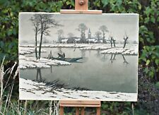 WILLI FRANZWIRTH (1903-1965) escena en el río en invierno, óleo sobre lienzo segunda mano  Embacar hacia Argentina