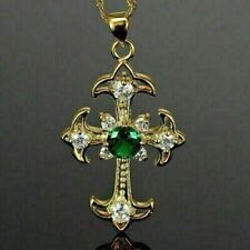 3Ct Round Cut Simulated Green Emerald Hip Hop Cross Pendant 14k Yellow Gold Over for sale  Shipping to South Africa