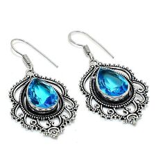 Swiss Blue Topaz Gemstone 925 Sterling Silver Jewelry Earring 1.85 " U374 for sale  Shipping to South Africa