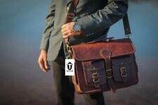 Maleta masculina genuína vintage satchel couro marrom bolsa carteiro laptop comprar usado  Enviando para Brazil