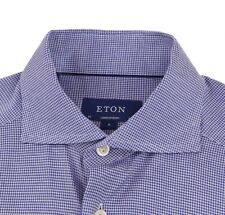 Camisa social masculina contemporânea Eton 15,5 azul mini Houndstooth algodão comprar usado  Enviando para Brazil