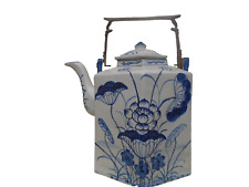 Used, Fabulous large Chinese brass handled tea kettle with blue & white pattern  WOW for sale  Shipping to South Africa