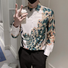 Luxury Peacock Print Long Sleeve Shirt Men Casual Night Club Streetwear Homme comprar usado  Enviando para Brazil