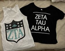 Zeta Tau Alpha ZTA  sorority white Tank & black logo T shirt size small for sale  Shipping to South Africa