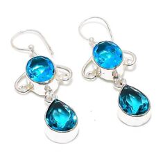 Used, Swiss Blue Topaz Gemstone 925 Sterling Silver Jewelry Earring 2.21 " G715 for sale  Shipping to South Africa