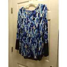Nygard Size XL Women's Long Sleeve Split Back Blue & Black Abstract Tunic Top for sale  Shipping to South Africa