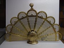 Vintage BRASS FIREPLACE SCREEN - FOLDING SEA SHELL PEACOCK FAN DESIGN, used for sale  Independence