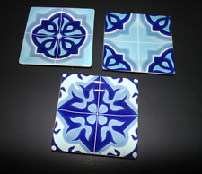 "Lote de 3 placas cuadradas de cerámica azul cobalto para el hogar estudio Santorini 6" segunda mano  Embacar hacia Argentina