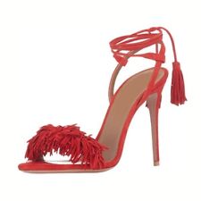 Usado, Sandalias rojas con flecos borlas tiras tacón de aguja zapatos mujeres talla grande EE. UU. 3-16 segunda mano  Embacar hacia Argentina