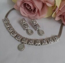 New Indian Pakistani Jewellery Set polki stones Choker necklace Earrings silver for sale  LONDON
