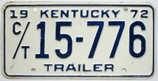 Vintage Kentucky 1972 CAR TRAILER HAULER License Plate, C/T 15-776, Very Good for sale  Bloomsburg