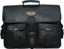Vintage Laptop Messenger Briefcase Bag Satchel Black Men's Buff Leather 18 Inch for sale  Shipping to South Africa