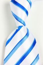 Nueva Corbata Clásica a Rayas Blanca Azul JACQUARD TEJIDA 100% Seda Para Hombre segunda mano  Embacar hacia Argentina