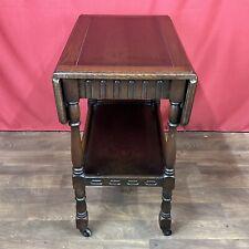 Drop Leaf Tea Trolley Brown Wooden Table on Castors Wheels with Drawer VTG PROP for sale  Shipping to South Africa