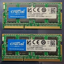 Crucial 16GB 2X8GB DDR3 2RX8 1600MHz PC3L-12800S 204pin Laptop Memory RAM 1921 for sale  Shipping to South Africa