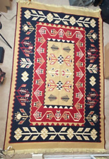 Vintage 60s Mid Century Wool Reversible Kelim Brussels Style Rug Made in Czech for sale  Shipping to South Africa