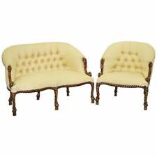 ROPE TWIST NAPOLEON III STYLE SUITE SEATING ARMCHAIR & SETTEE CHESTERFIELD SOFA, used for sale  Shipping to South Africa