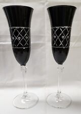 Pair Of  Le Stelle Champagne Flutes Glasses Black Cut To Clear Made in Italy for sale  Shipping to South Africa