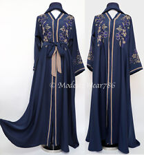 Usado, Vestido maxi Dubai Abaya Open Nida bordado modesto semi alargamento azul marinho comprar usado  Enviando para Brazil