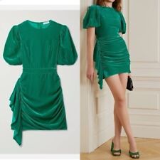 Mini vestido de veludo RHODE Pia 6 verde esmeralda manga folhada babado assimétrico comprar usado  Enviando para Brazil