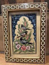 Quadro de mosaico vintage persa Khatam incrustado 3 pássaros em arbusto florido pintado à mão comprar usado  Enviando para Brazil