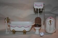 Miniature Dollhouse Bodo Hennig Complete Bathroom Pink Victorian Rose 1:12, used for sale  Shipping to South Africa