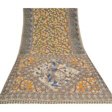 Sanskriti Vintage Saffron Sarees Cotton Silk Handmade Kalamkari Sari Fabric for sale  Shipping to South Africa
