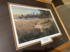 Terry Doughty MUSKIE BAY Oak Framed Matted Fishing Print  21 x 17 LUND Boat, used for sale  Eland