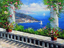 Oil painting summer season Mediterranean landscape with still life flowers ART for sale  Shipping to Canada