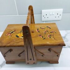 Small Retro Kitsch Cantilever Wooden Sewing Box Painted Flowers & Dancers Spain, used for sale  Shipping to South Africa