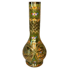 Usado, Vaso de vidro vintage tcheco boêmio pintado à mão corte verde com detalhe pintado de ouro comprar usado  Enviando para Brazil