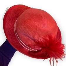 Usado, Diseñado por Sylvia New York Derby Sombrero Mujer Paja Roja Fascinadores Tejido De Colección segunda mano  Embacar hacia Argentina