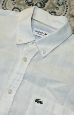 Camisa branca masculina Lacoste 38 manga curta pequena ajuste regular 100% linho botão para cima comprar usado  Enviando para Brazil