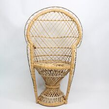 Vintage Wicker Peacock Fan Back Rattan Chair 16” Doll Plant Stand Boho Decor, used for sale  Shipping to South Africa