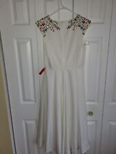 Mac Duggal Ieena  Plunge Neck Beaded Shoulder Midi Dress White Size 6 for sale  Shipping to South Africa