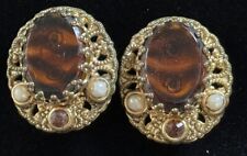 Pendientes con clip de filigrana tono dorado topacio arte vidrio perlas de imitación de colección con Alemania segunda mano  Embacar hacia Argentina