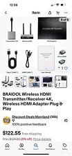 BRAIDOL Wireless HDMI Transmitter/Receiver 4K, Wireless HDMI Adapter Plug & Play for sale  Shipping to South Africa