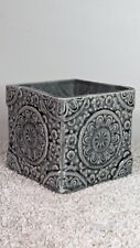 Vaso de flores decorativo quadrado cerâmica cinza em relevo comprar usado  Enviando para Brazil