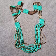 Used, Vintage Bronze & Turquoise Glass Seed Bead Statement Necklace Costume Jewellery for sale  LLANSANTFFRAID