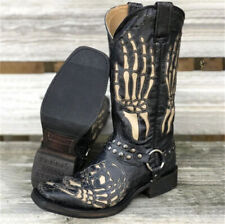 Mens Embroidered Cowboy Boots Western Shoes Skull Pattern Square Head Casual for sale  Shipping to South Africa