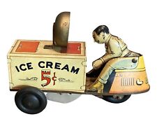 Antique COURTLAND Old TIN WIND-UP Metal ICE CREAM Man CART Walt Reach CHILDS TOY, used for sale  Shipping to Canada
