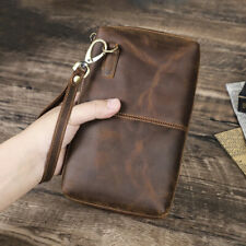 Bolsa de mão masculina de couro genuíno RFID carteira longa empresarial bolsa suporte para telefone comprar usado  Enviando para Brazil