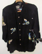 Blusa túnica Citron Santa Monica negra seda Fukure negra mariposa 2X mandarina, usado segunda mano  Embacar hacia Argentina