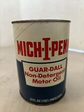 Vintage 1 Quart Mich-I-Penn Guar-Dall Non-Detergent Motor Oil Can Full, used for sale  Shipping to South Africa
