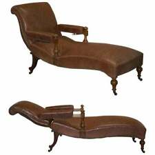 FULLY RESTORED RECLINER CHAISE LOUNGE CIR 1860 VICTORIAN BROWN LEATHER ARMCHAIR for sale  Shipping to South Africa