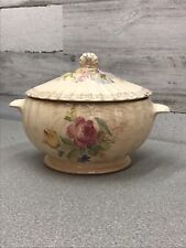 Trojan Sharon No-line USA Flowers Tan Oval Bowl With Handles And Lid, used for sale  Shipping to South Africa